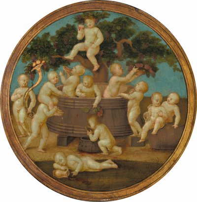 Putti mit einer Weinpresse von Follower of Raphael