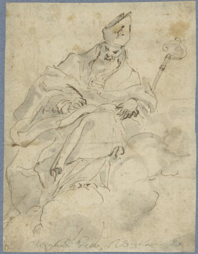 Bischof, auf einer Wolke sitzend und schreibend von Francesco Bernardi