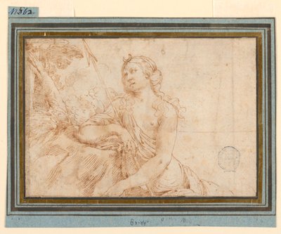 Die Göttin Diana lehnt an einem Felsvorsprung von Francesco Brizzi
