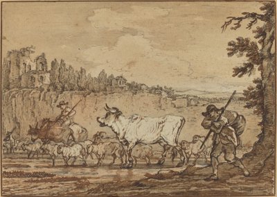Hirte überquert einen Fluss von Francesco Casanova