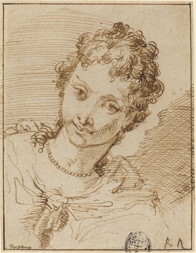 Elegante junge Frau mit Perlenkette von Francesco Fontebasso