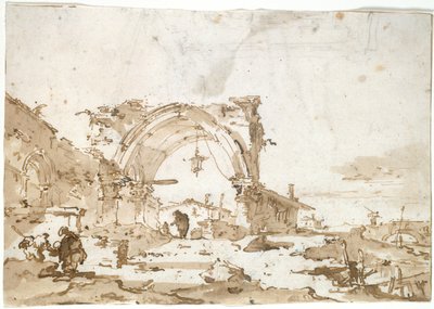Ein Capriccio mit einer zerstörten gotischen Bogen von Francesco Guardi