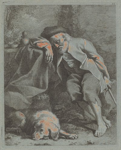 Schlafender alter Mann mit Hund, 1759 von Francesco Londonio