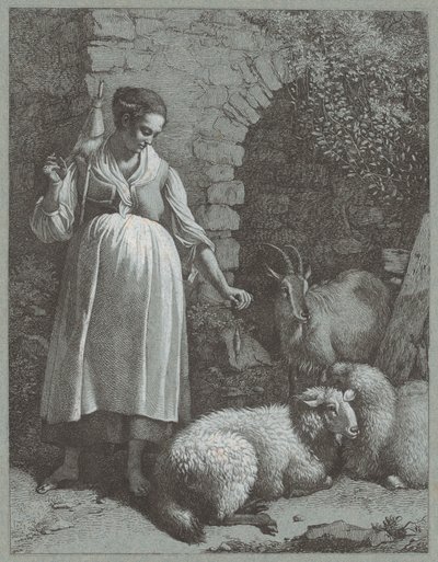 Frau, die Garn unter einem Bogen spinnt von Francesco Londonio