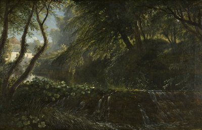 Flusslandschaft mit Wehr und Mühle, ca. 1823 von Francis Danby