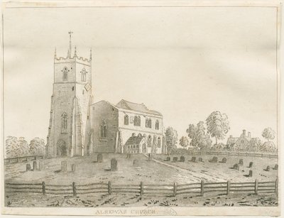 Alrewas Kirche: Aquatinta-Radierung, undatiert [?1848] von Francis Jukes