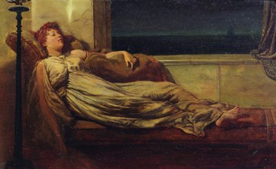 Klassische Dame auf einer Chaiselongue liegend von Frank Hobden