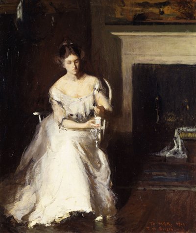 Frau bewundert Spitze von Frank Weston Benson
