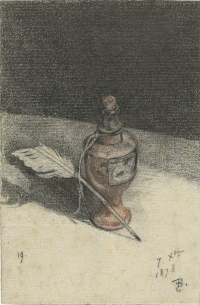 Stillleben eines Tintenfässchens mit Feder von François Bonvin