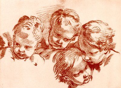 Vier Studien von Kinderköpfen von François Boucher