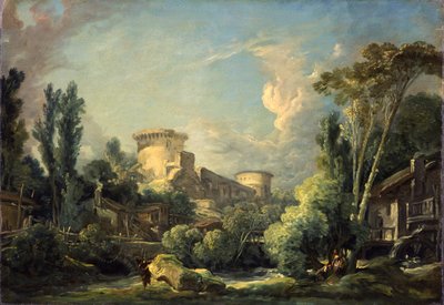 Landschaft mit Schloss und Mühle, ca. 1765 von François Boucher