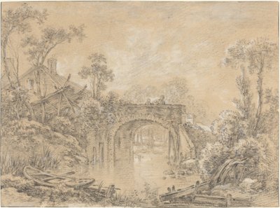 Landschaft mit rustikalem Brücke von François Boucher