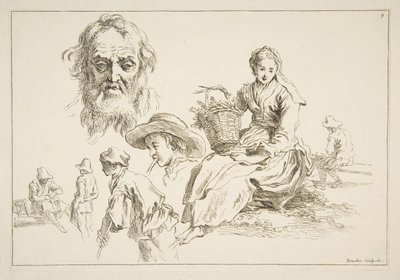 Blatt mit Skizzen, ca. 1735 von François Boucher