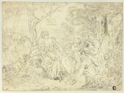 Hirtinnen und junger Mann, der Dudelsack spielt von François Boucher