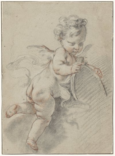 Schwebender Putto mit einem Toilettenspiegel von François Boucher