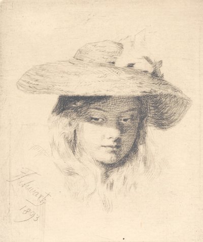 Junges Mädchen mit Strohhut von Frans Schwartz