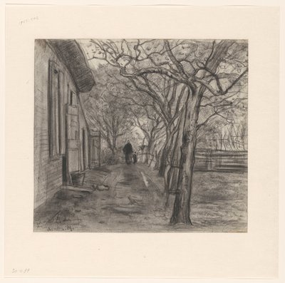 Bauernhof mit Bäumen, Frau und Kind von Frans Alexander Evert Lodewijk Smissaert