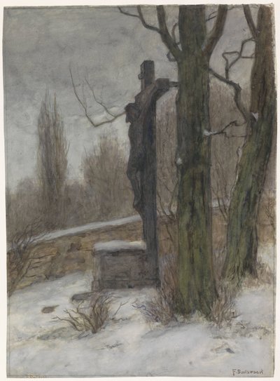 Kruzifix in einem verschneiten Wald von Frans Alexander Evert Lodewijk Smissaert