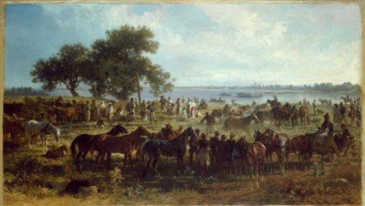 Schiffsfähre am Ufer der Theiß von Franz Adam