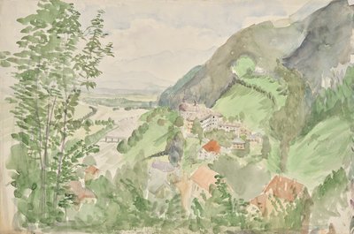 Flusslandschaft im Gebirge mit Burg von Franz Barwig d. Ä.
