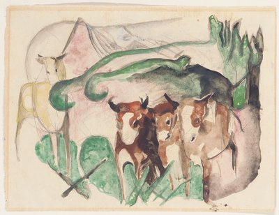 Tiere in einer Landschaft von Franz Marc