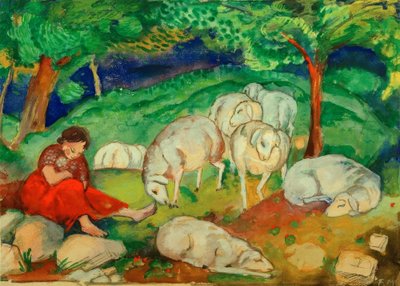 Hirtin mit Schafen von Franz Marc