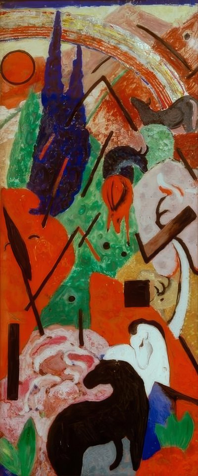 Landschaft mit Tieren und Regenbogen von Franz Marc