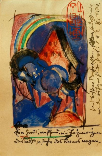 Pferd und Haus mit Regenbogen von Franz Marc