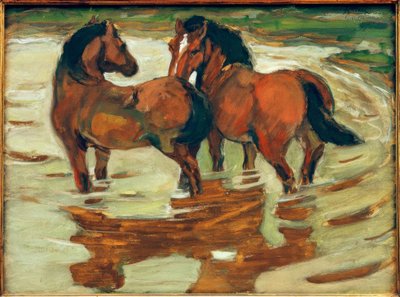 Zwei Pferde in der Schwemme von Franz Marc