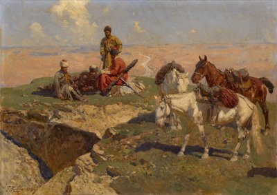 Kaukasische Reiter bei der Rast, 1917 von Franz Roubaud
