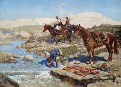 Tscherkessischer Reiter überquert den Fluss von Franz Roubaud