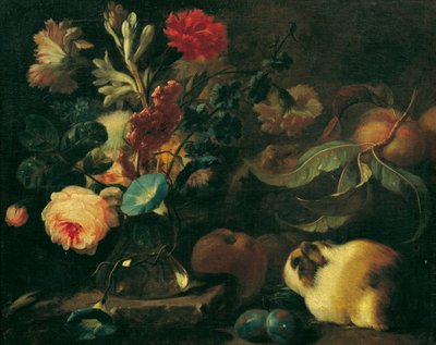 Stillleben mit Meerschweinchen, Blumen und Früchten von Franz Werner Tamm