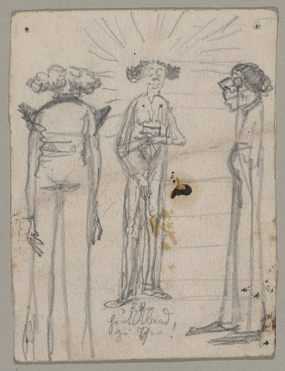 Karikatur dreier hagerer alter Personen von Franz von Lenbach