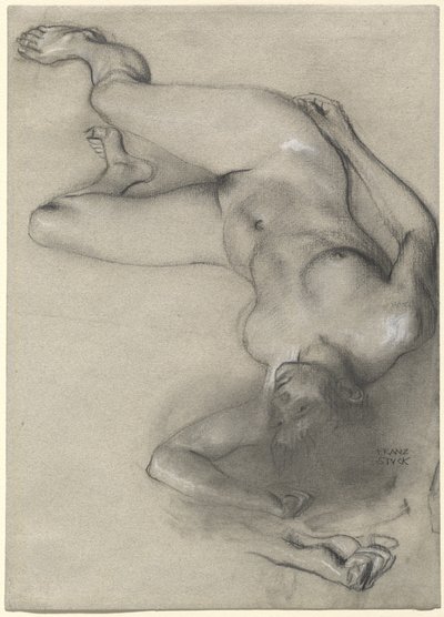 Nackte Frau, die auf dem Boden liegt von Franz von Stuck
