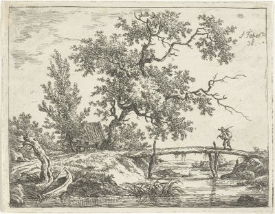 Landschaft mit Mann auf Brücke von Frédéric Théodore Faber