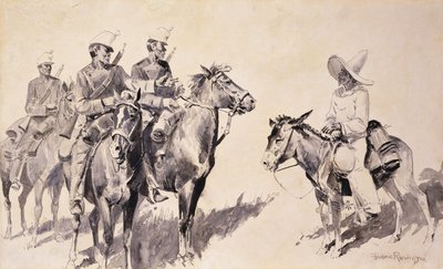 Mexikanische Gendarmen fragen nach dem Weg, 1890 von Frederic Remington