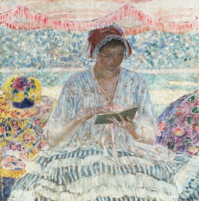 Sommerlektüre (unter der Markise) von Frederick Carl Frieseke