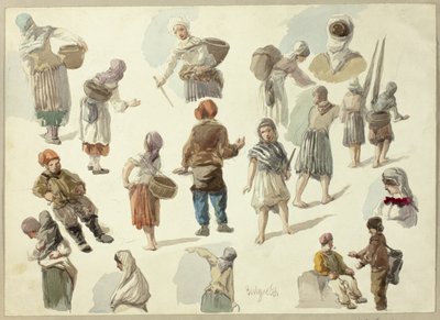 Skizzen von Bauern in Boulogne von Frederick Christian Lewis