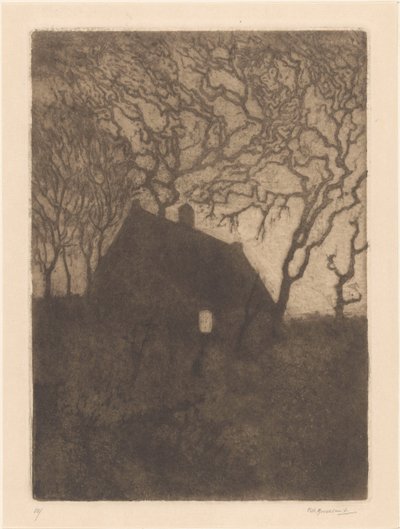 Haus bei Abend von Frederika Henriëtte Broeksmit (signed by artist)