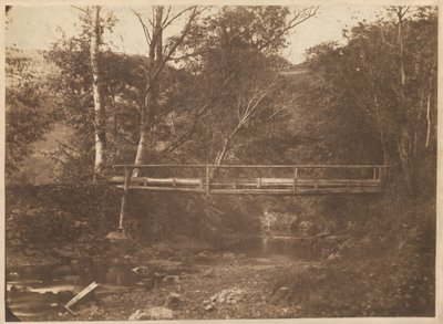 Landschaft mit Bäumen und Brücke von French 19th Century