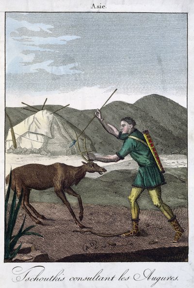 Ein tschuktschischer Schamane konsultiert das Orakel, 1811 von French School