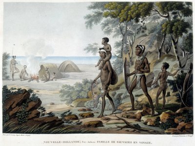 Australische Aborigines-Familie auf Reisen von French School