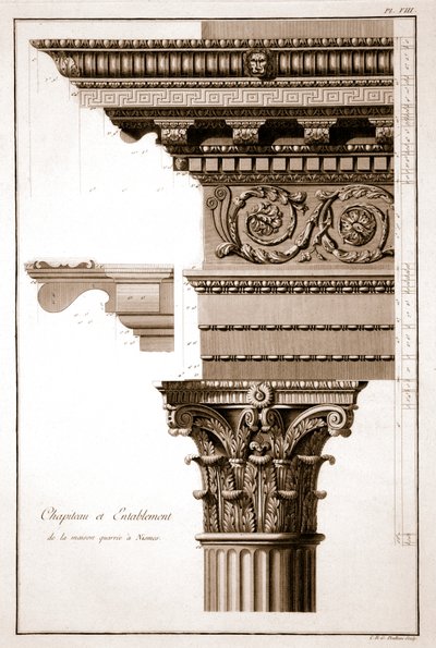 Kapitel & Gebälk, Maison Carrée, Nimes, Frankreich von French School