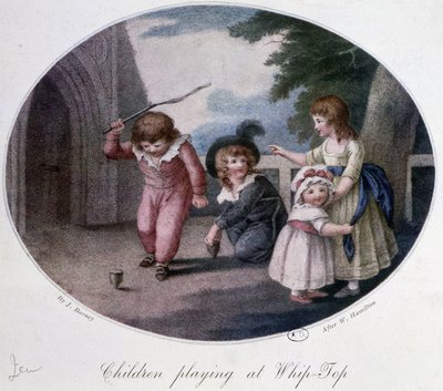 Kinder spielen mit dem Kreisel - Zeichnung von French School