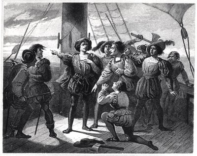 Christoph Kolumbus (1450-1506) erschreckt seine Crew von French School