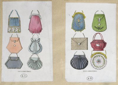 Entwürfe für Schultertaschen, 1822 von French School