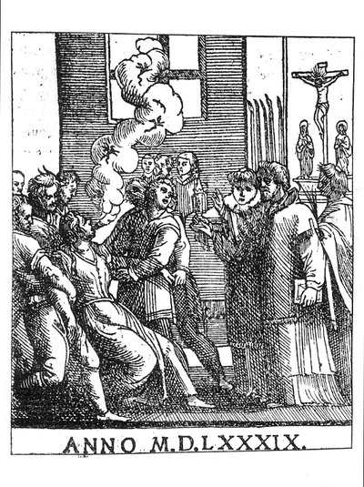 Exorzismusszene im Jahr 1589 von French School