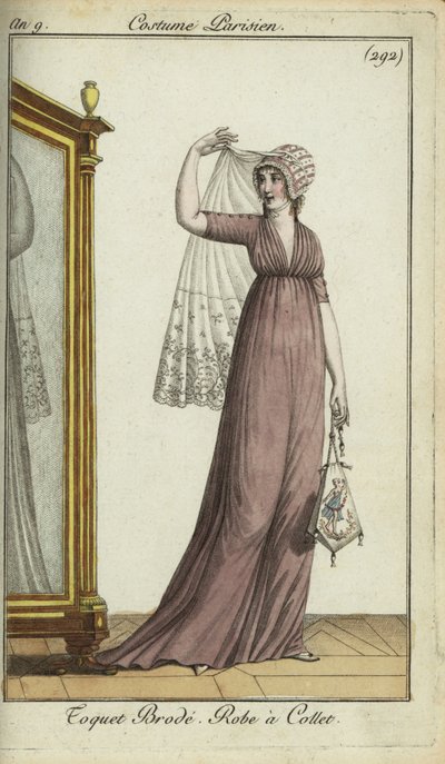 Modische Frau mit besticktem Toquet-Hut von French School
