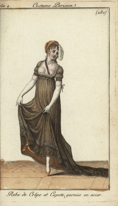 Modische Frau im kreppkleid mit sichtbaren Brustwarzen von French School