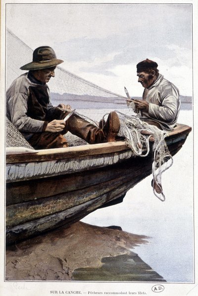 Fischer rudern Netze an Bord, um 1895 von French School